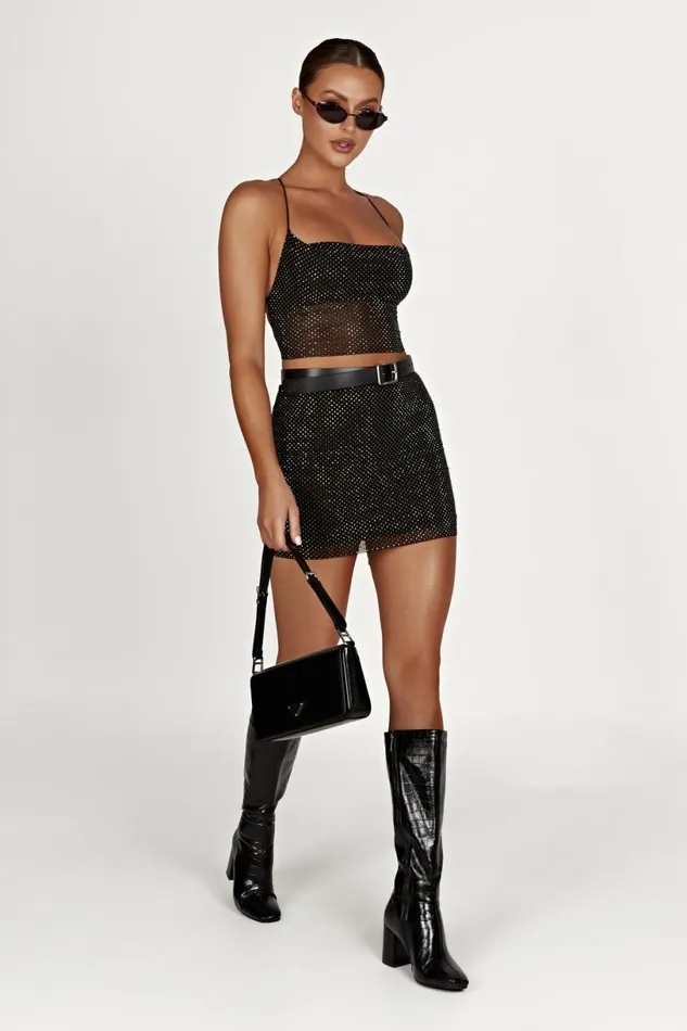 Meshki Crop Tops Women Tamra Strappy Diamante Top 8211 Black Black