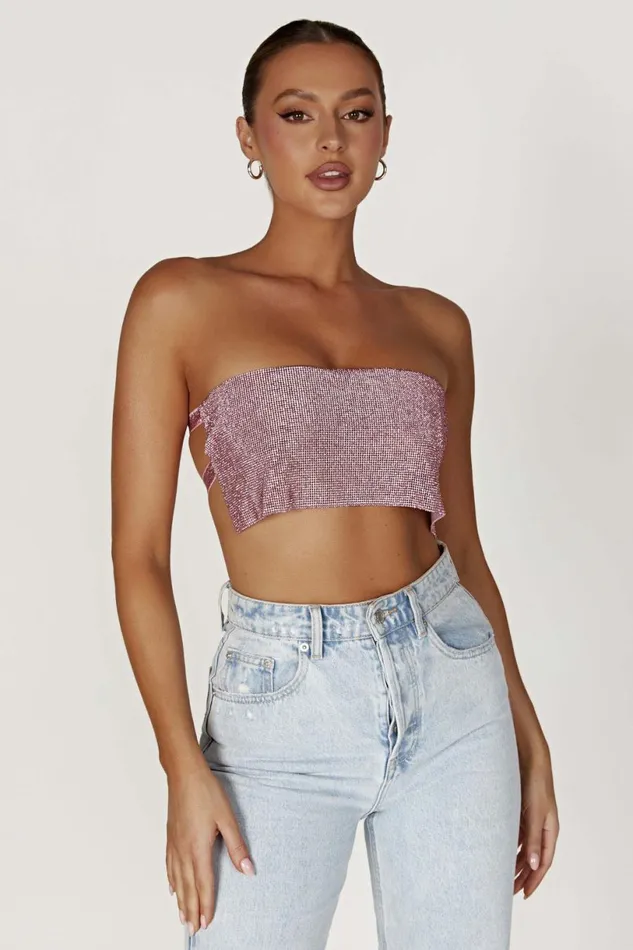 Meshki Crop Tops Women Valerie Diamante Bandeau 8211 Blush Pink Blushpink