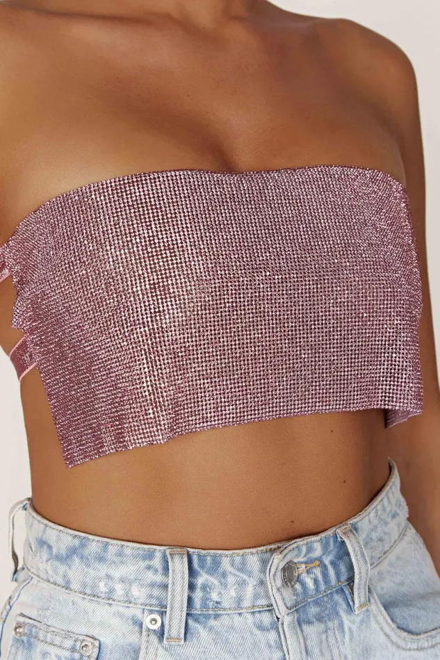 Meshki Crop Tops Women Valerie Diamante Bandeau 8211 Blush Pink Blushpink