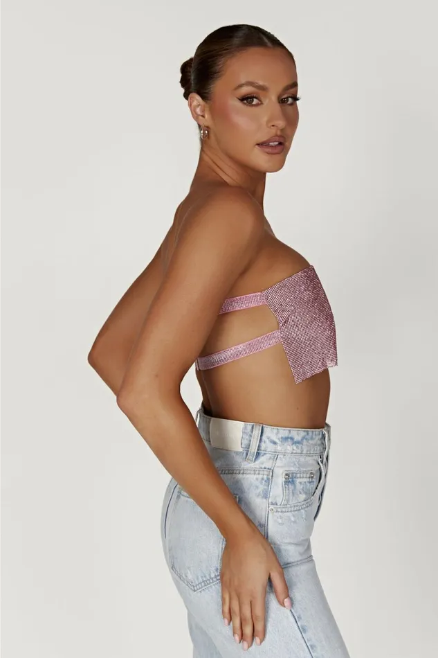 Meshki Crop Tops Women Valerie Diamante Bandeau 8211 Blush Pink Blushpink