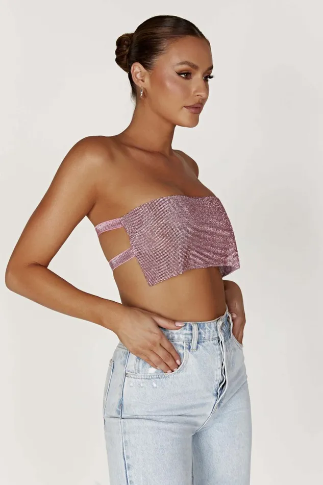Meshki Crop Tops Women Valerie Diamante Bandeau 8211 Blush Pink Blushpink