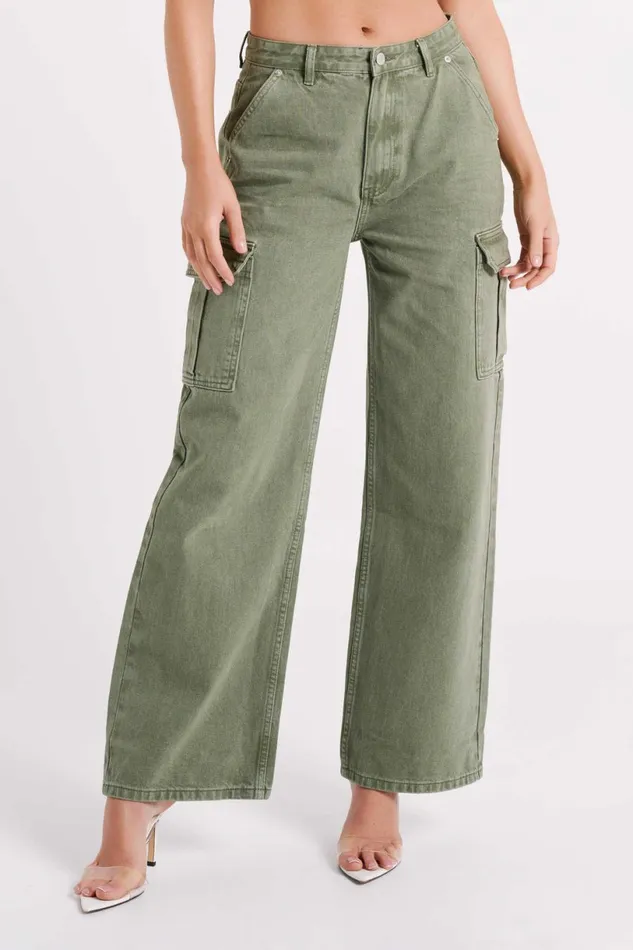 Meshki Denim Women Jagger Relaxed Denim Jean 8211 Khaki Khaki