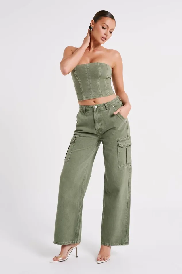 Meshki Denim Women Jagger Relaxed Denim Jean 8211 Khaki Khaki