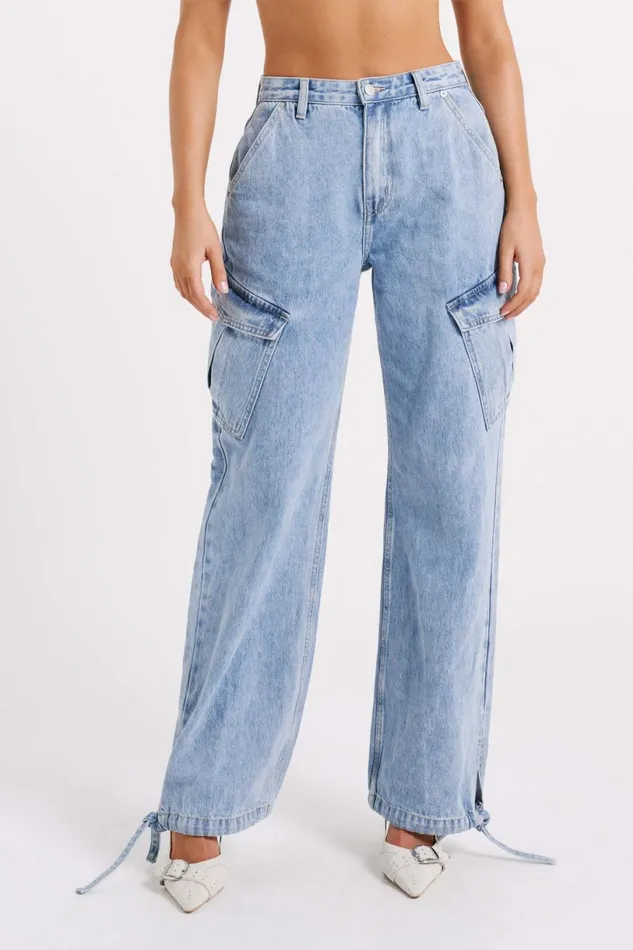 Meshki Denim Women Thelma Denim Cargo Pants 8211 Mid Blue Midblue