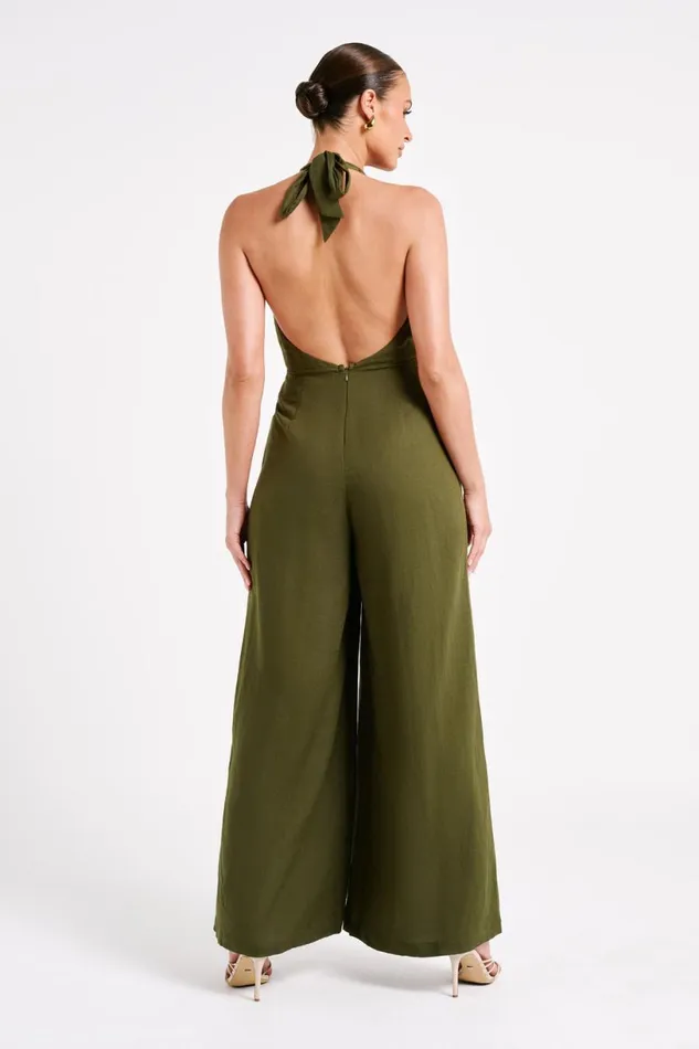 Meshki Jumpsuits and Rompers Women Blanca Linen Halter Jumpsuit 8211 Khaki Khaki Meshki Jumpsuits and Rompers Women Blanca Linen Halter Jumpsuit 8211 Khaki Khaki