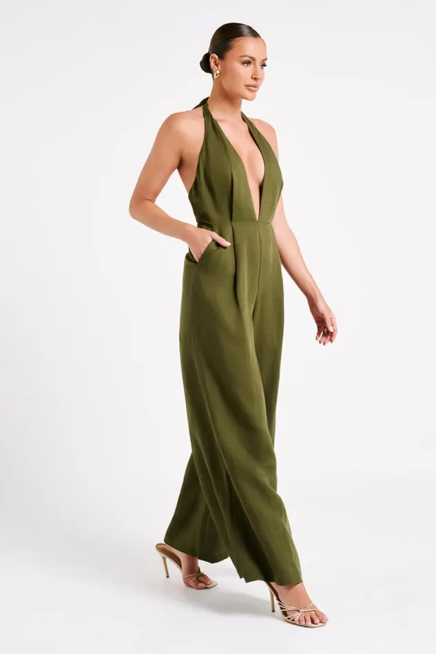 Meshki Jumpsuits and Rompers Women Blanca Linen Halter Jumpsuit 8211 Khaki Khaki Meshki Jumpsuits and Rompers Women Blanca Linen Halter Jumpsuit 8211 Khaki Khaki