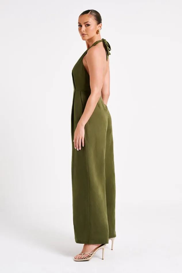 Meshki Jumpsuits and Rompers Women Blanca Linen Halter Jumpsuit 8211 Khaki Khaki Meshki Jumpsuits and Rompers Women Blanca Linen Halter Jumpsuit 8211 Khaki Khaki
