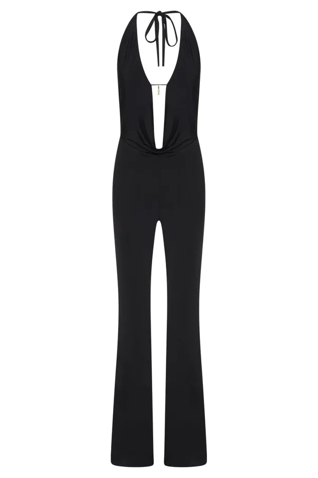 Meshki Jumpsuits and Rompers Women Dixie Plunge Halter Neck Jumpsuit 8211 Black Black