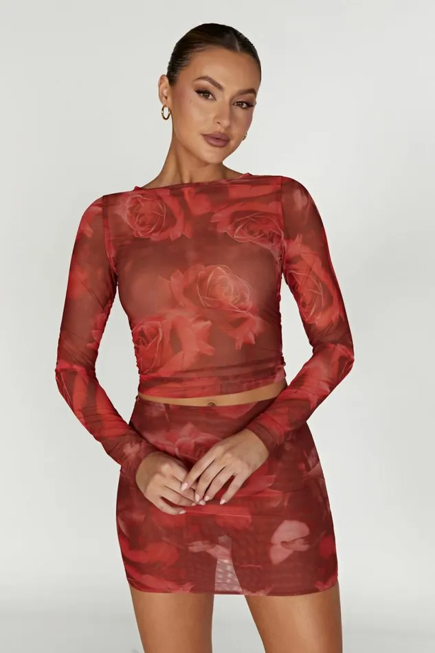 Meshki Long Sleeve Tops Women Blaine Mesh Long Sleeve Top 8211 Oversized Rose Print Oversized Rose Print