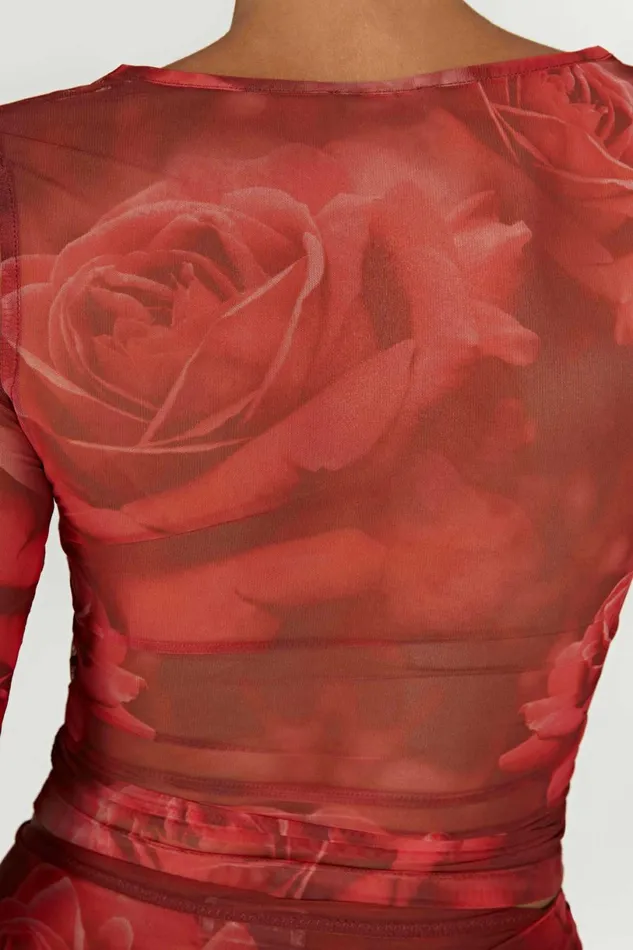 Meshki Long Sleeve Tops Women Blaine Mesh Long Sleeve Top 8211 Oversized Rose Print Oversized Rose Print