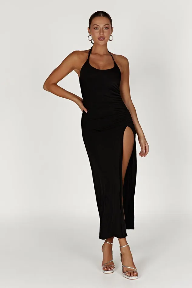 Meshki Maternity Dresses Women Allison Jersey Ruched Split Maxi Dress 8211 Black Black