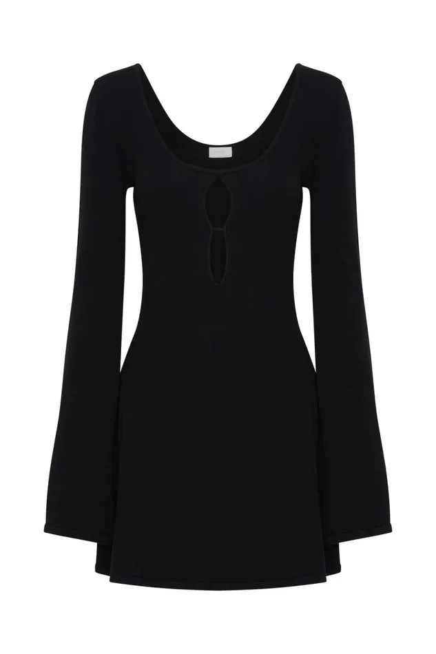 Meshki Maternity Dresses Women Birdie Long Sleeve Knit Mini Dress 8211 Black Black