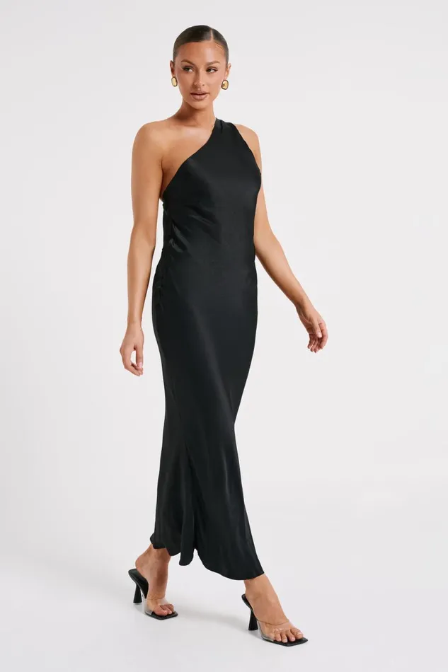 Meshki Maxi Dresses Women Alejandra One Shoulder Satin Maxi Dress 8211 Black Black