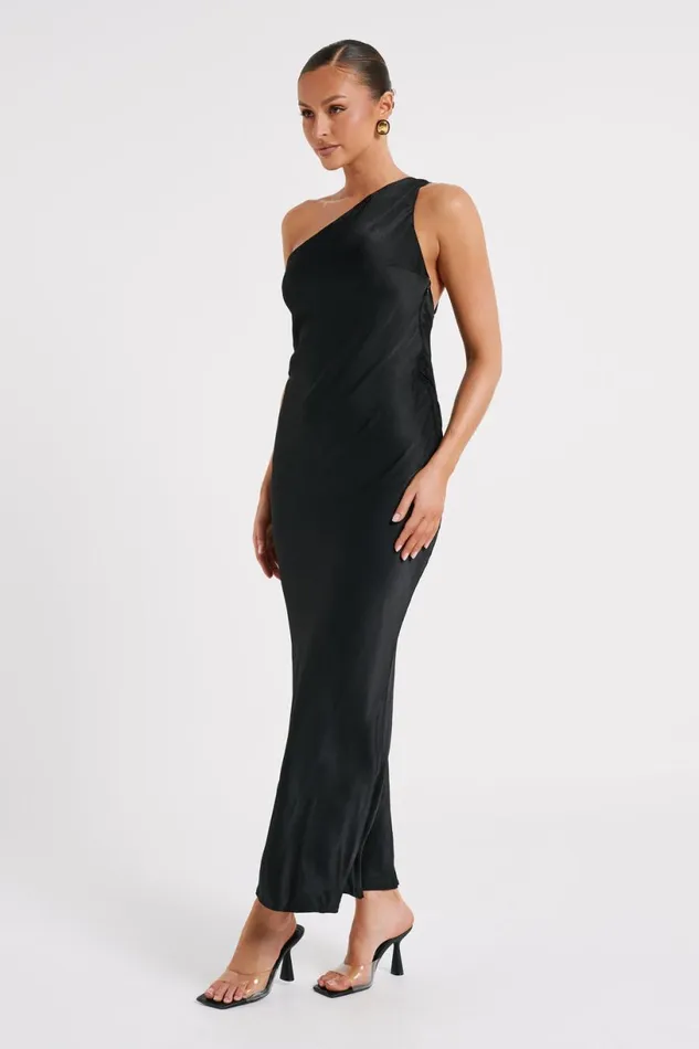 Meshki Maxi Dresses Women Alejandra One Shoulder Satin Maxi Dress 8211 Black Black