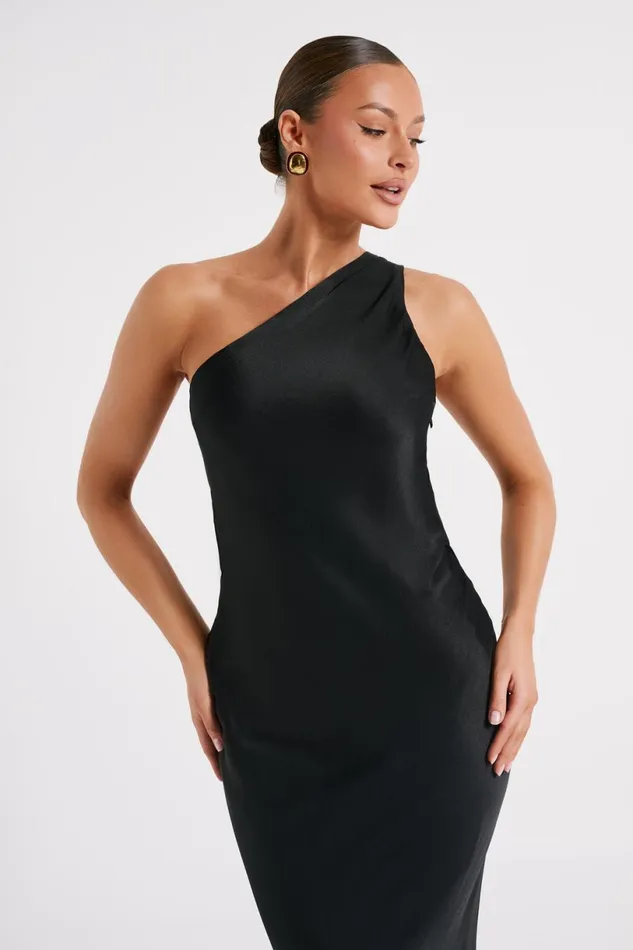 Meshki Maxi Dresses Women Alejandra One Shoulder Satin Maxi Dress 8211 Black Black