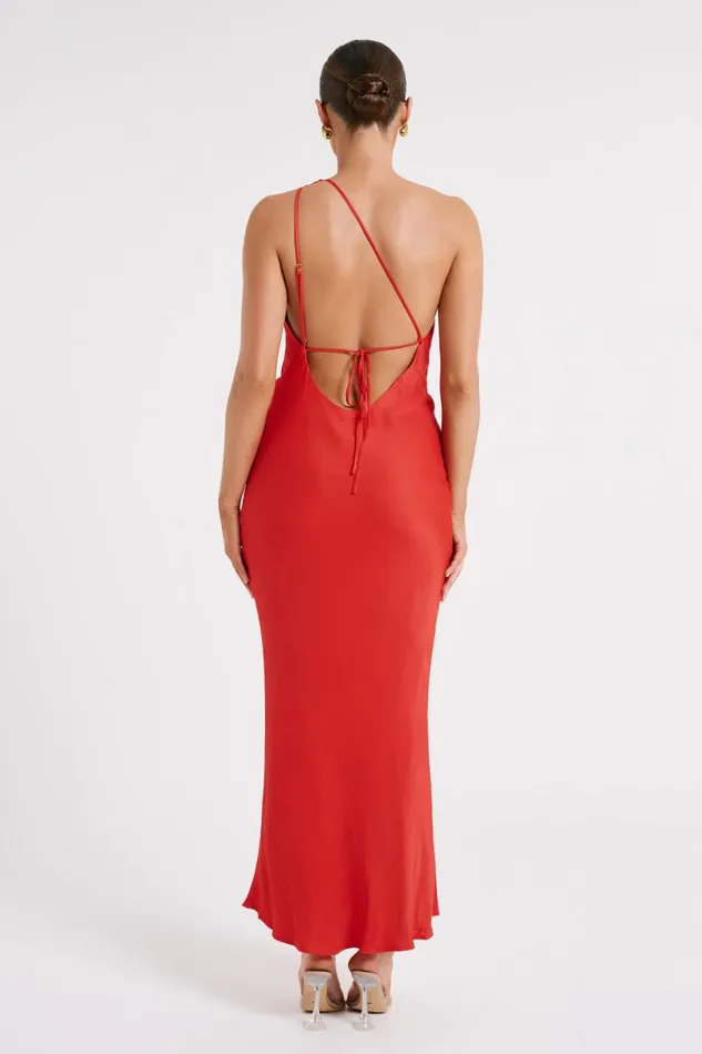 Meshki Maxi Dresses Women Alejandra One Shoulder Satin Maxi Dress 8211 Vermilion Red Vermilionred