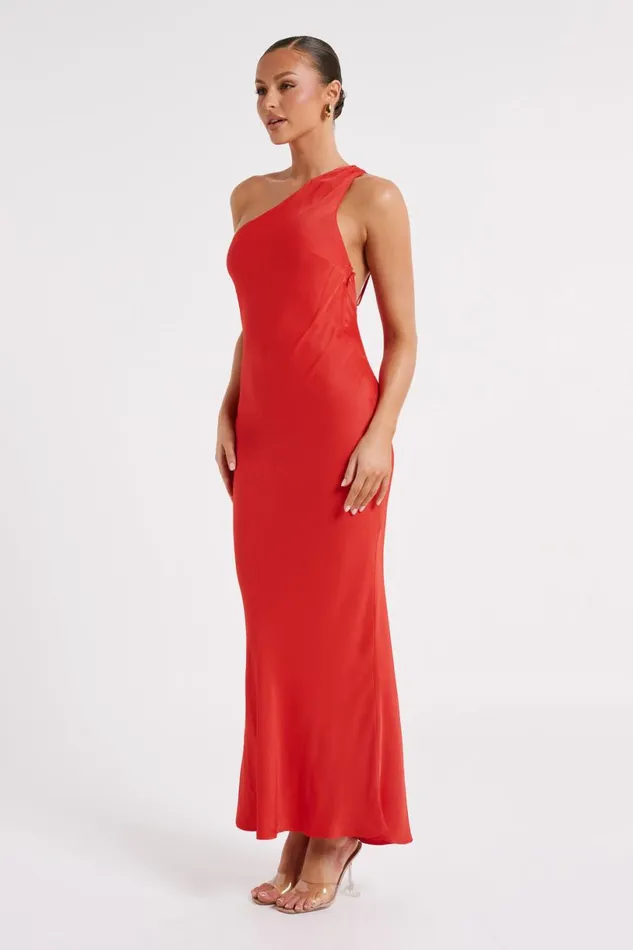 Meshki Maxi Dresses Women Alejandra One Shoulder Satin Maxi Dress 8211 Vermilion Red Vermilionred
