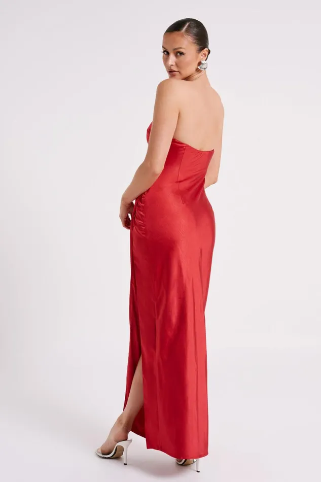 Meshki Maxi Dresses Women Aminah Draped Strapless Maxi Dress 8211 Red Red