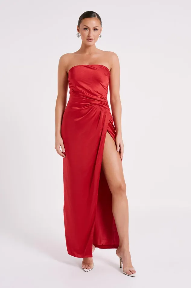 Meshki Maxi Dresses Women Aminah Draped Strapless Maxi Dress 8211 Red Red