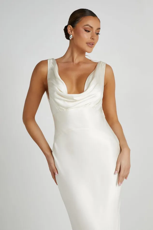 Meshki Maxi Dresses Women Angelique Satin Cowl Back Maxi Dress 8211 Ivory Ivory