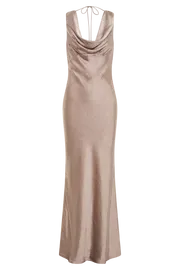 Meshki Maxi Dresses Women Angelique Satin Cowl Back Maxi Dress 8211 Taupe Taupe