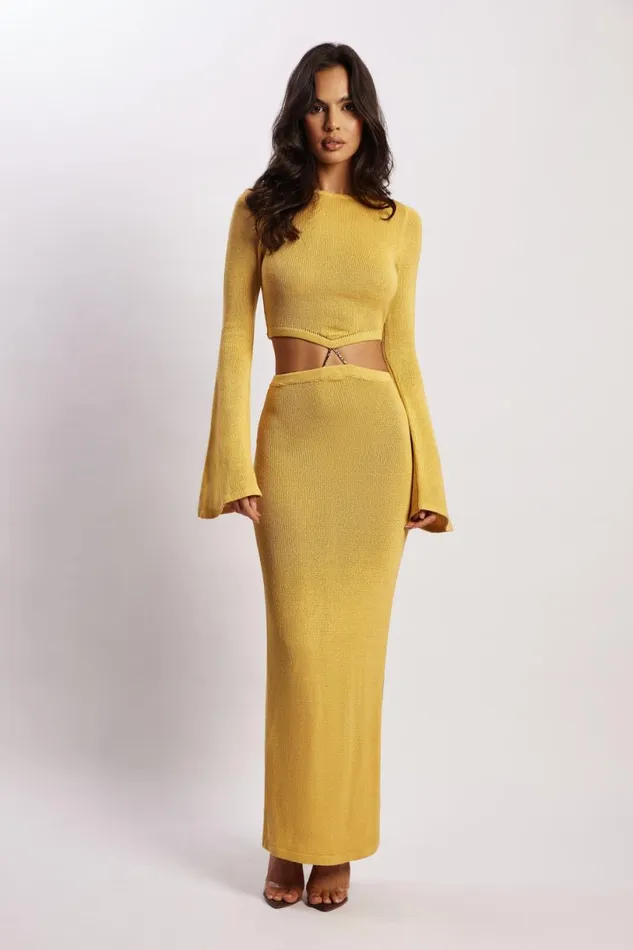 Meshki Maxi Dresses Women Anna Flare Sleeve Knit Dress 8211 Yellow Yellow