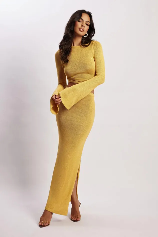 Meshki Maxi Dresses Women Anna Flare Sleeve Knit Dress 8211 Yellow Yellow