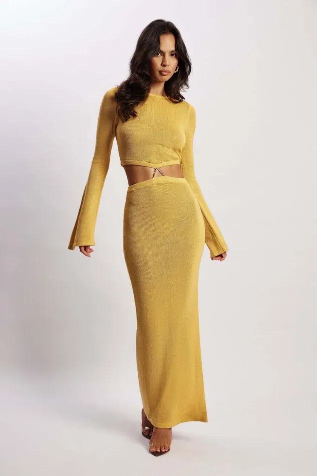 Meshki Maxi Dresses Women Anna Flare Sleeve Knit Dress 8211 Yellow Yellow