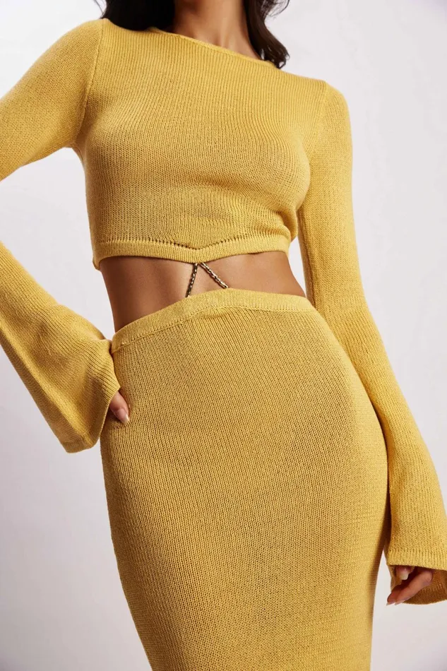 Meshki Maxi Dresses Women Anna Flare Sleeve Knit Dress 8211 Yellow Yellow