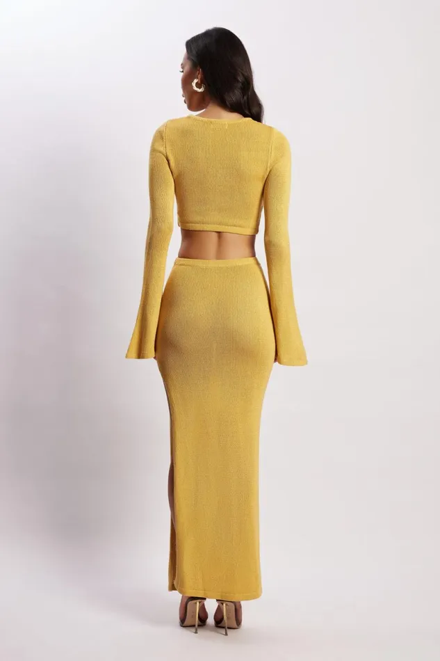 Meshki Maxi Dresses Women Anna Flare Sleeve Knit Dress 8211 Yellow Yellow