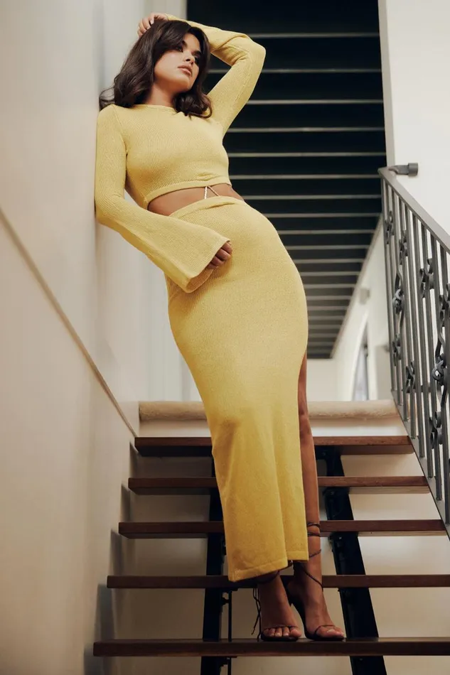 Meshki Maxi Dresses Women Anna Flare Sleeve Knit Dress 8211 Yellow Yellow