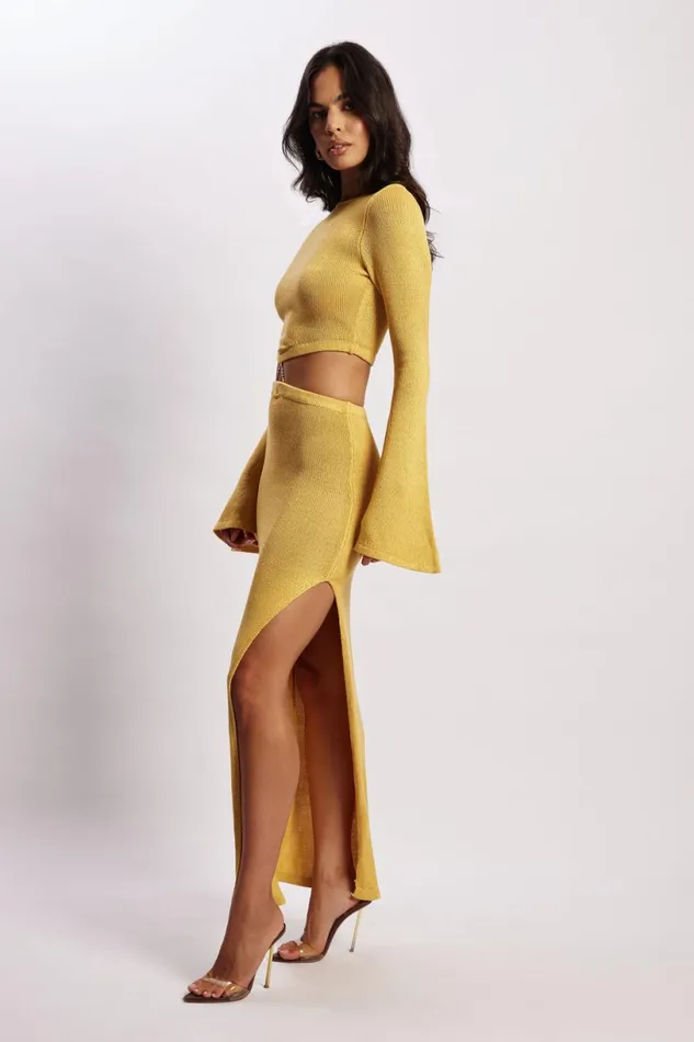 Meshki Maxi Dresses Women Anna Flare Sleeve Knit Dress 8211 Yellow Yellow