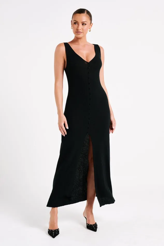 Meshki Maxi Dresses Women Antonia Buttoned Knit Maxi Dress 8211 Black Black Meshki Maxi Dresses Women Antonia Buttoned Knit Maxi Dress 8211 Black Black