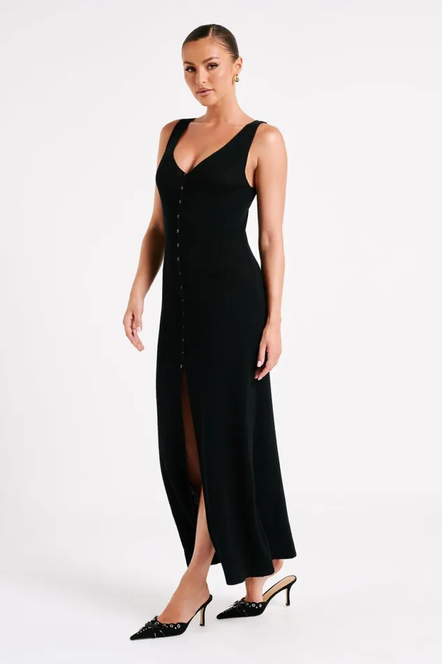 Meshki Maxi Dresses Women Antonia Buttoned Knit Maxi Dress 8211 Black Black Meshki Maxi Dresses Women Antonia Buttoned Knit Maxi Dress 8211 Black Black