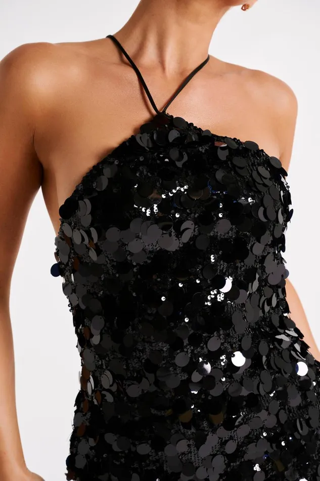 Meshki Maxi Dresses Women April Sequin Halter Maxi Dress 8211 Black Black