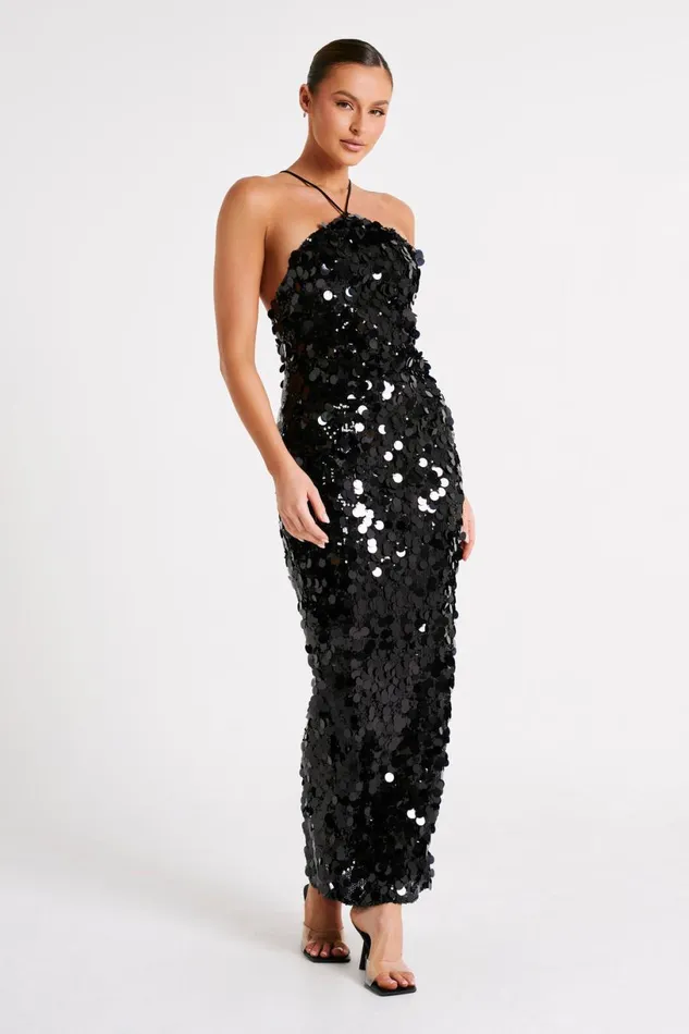 Meshki Maxi Dresses Women April Sequin Halter Maxi Dress 8211 Black Black