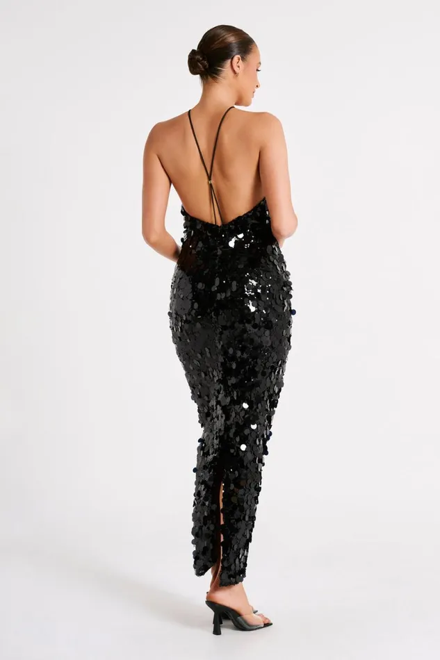 Meshki Maxi Dresses Women April Sequin Halter Maxi Dress 8211 Black Black