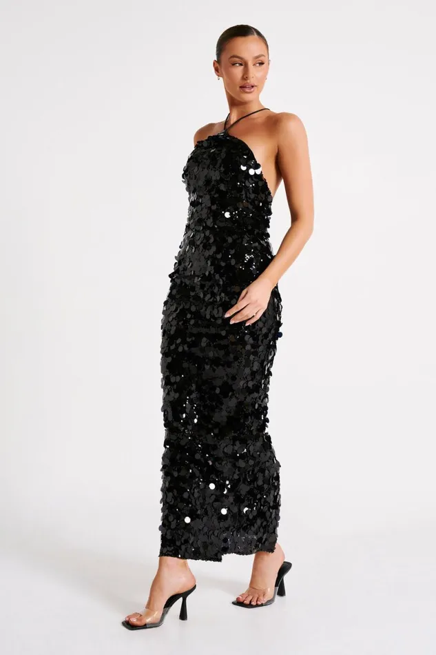 Meshki Maxi Dresses Women April Sequin Halter Maxi Dress 8211 Black Black