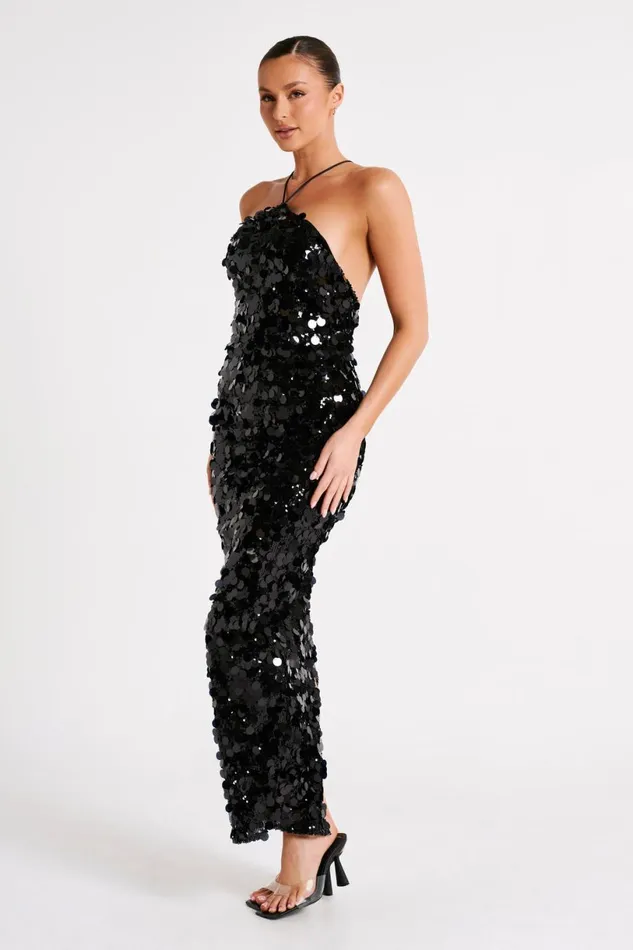 Meshki Maxi Dresses Women April Sequin Halter Maxi Dress 8211 Black Black
