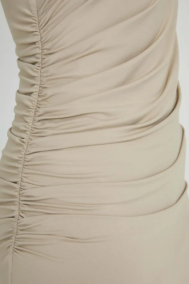 Meshki Maxi Dresses Women Astraea Recycled Nylon Drape Maxi Dress 8211 Taupe Taupe