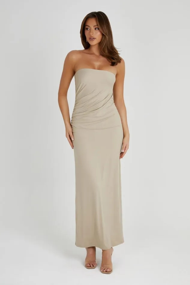 Meshki Maxi Dresses Women Astraea Recycled Nylon Drape Maxi Dress 8211 Taupe Taupe