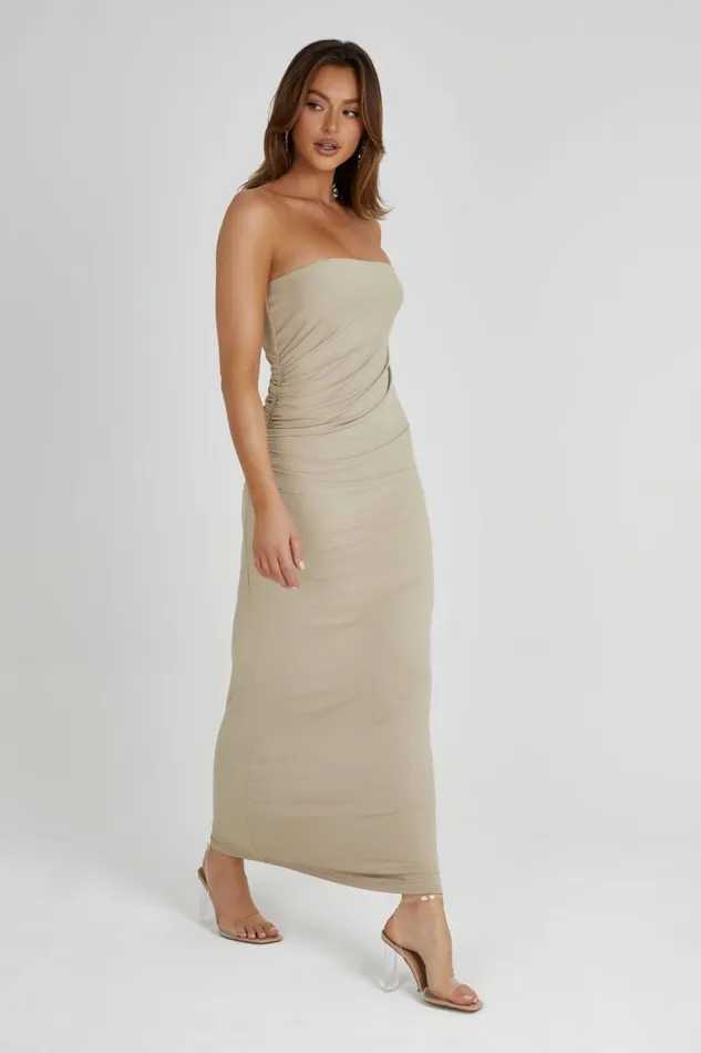 Meshki Maxi Dresses Women Astraea Recycled Nylon Drape Maxi Dress 8211 Taupe Taupe