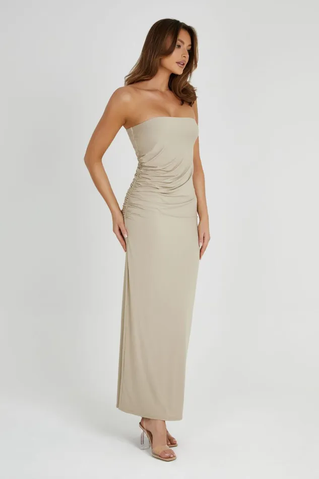 Meshki Maxi Dresses Women Astraea Recycled Nylon Drape Maxi Dress 8211 Taupe Taupe