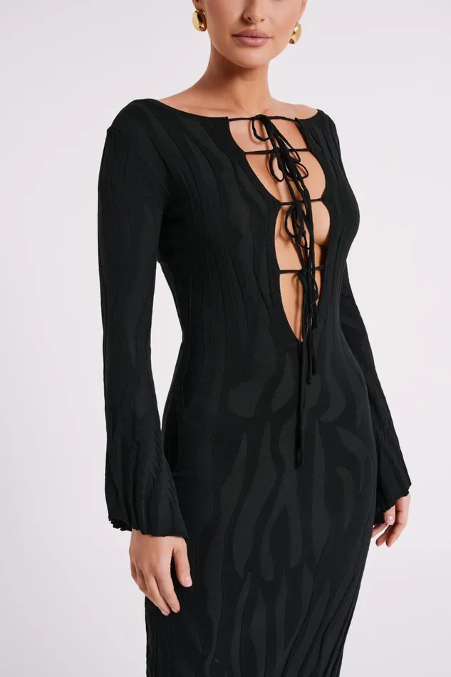 Meshki Maxi Dresses Women Brinley Long Sleeve Knit Maxi Dress 8211 Black Black