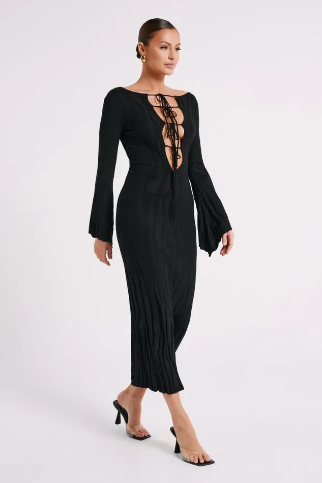Meshki Maxi Dresses Women Brinley Long Sleeve Knit Maxi Dress 8211 Black Black