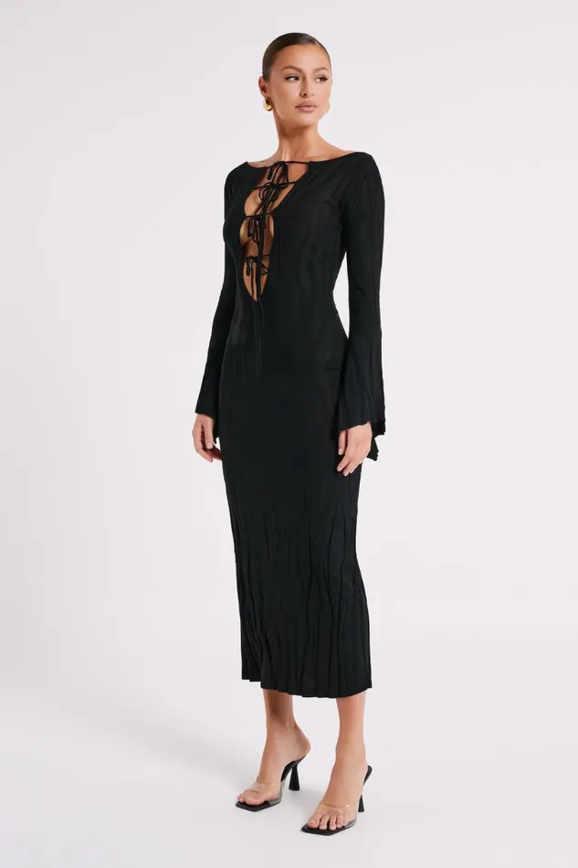 Meshki Maxi Dresses Women Brinley Long Sleeve Knit Maxi Dress 8211 Black Black