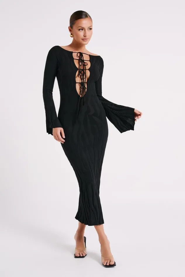 Meshki Maxi Dresses Women Brinley Long Sleeve Knit Maxi Dress 8211 Black Black