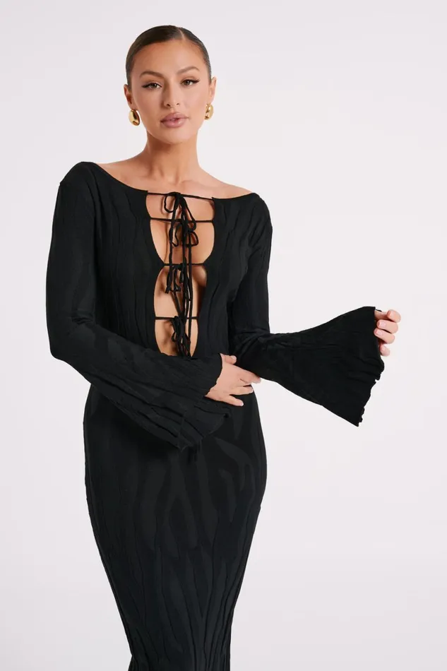 Meshki Maxi Dresses Women Brinley Long Sleeve Knit Maxi Dress 8211 Black Black