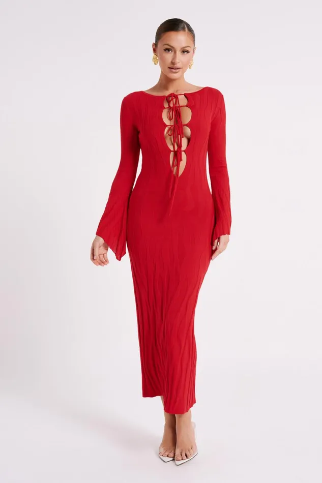 Meshki Maxi Dresses Women Brinley Long Sleeve Knit Maxi Dress 8211 Red Red Meshki Maxi Dresses Women Brinley Long Sleeve Knit Maxi Dress 8211 Red Red