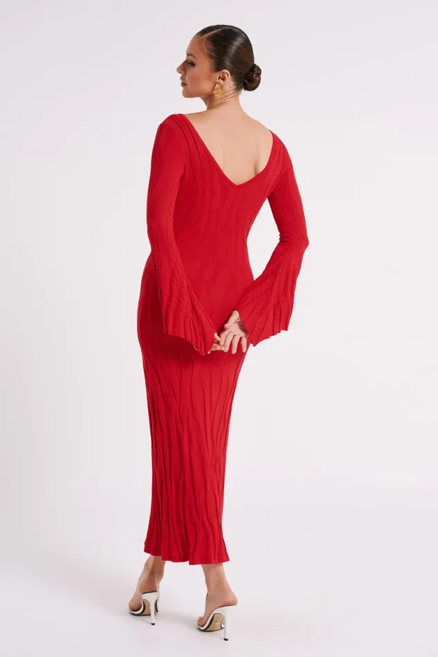 Meshki Maxi Dresses Women Brinley Long Sleeve Knit Maxi Dress 8211 Red Red